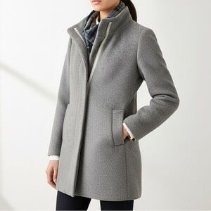 J. CREW Wool Standing Collar Zip City Coat in Heather Gray J6203